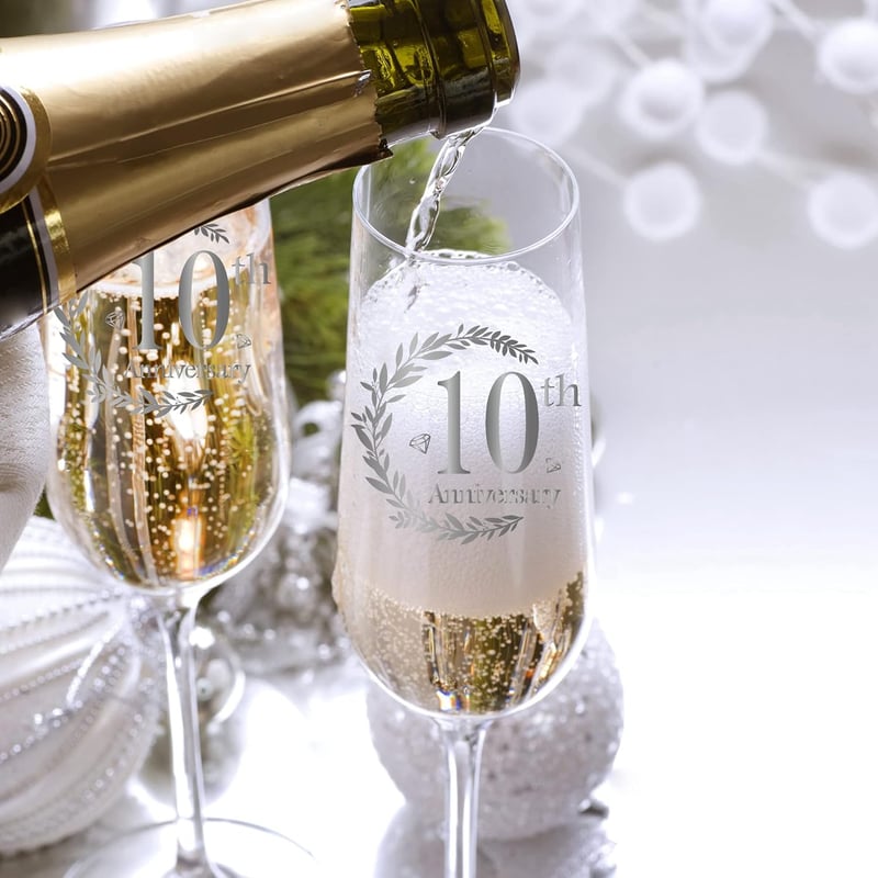 10th Anniversary Champagne Flutes Set for Couples