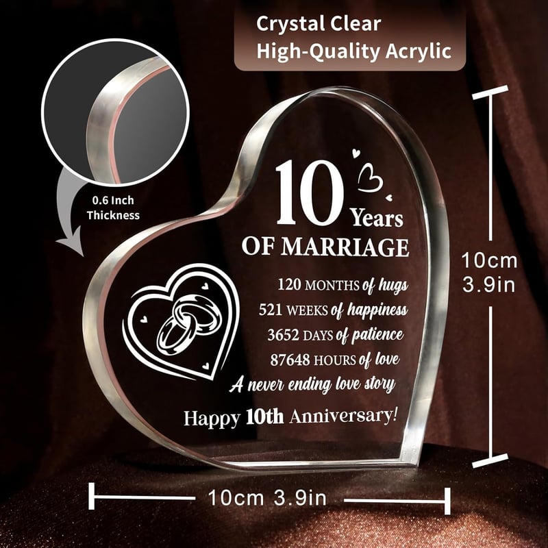 10th Anniversary Keepsake Gift for Couples, 3.9x3.9 Inch