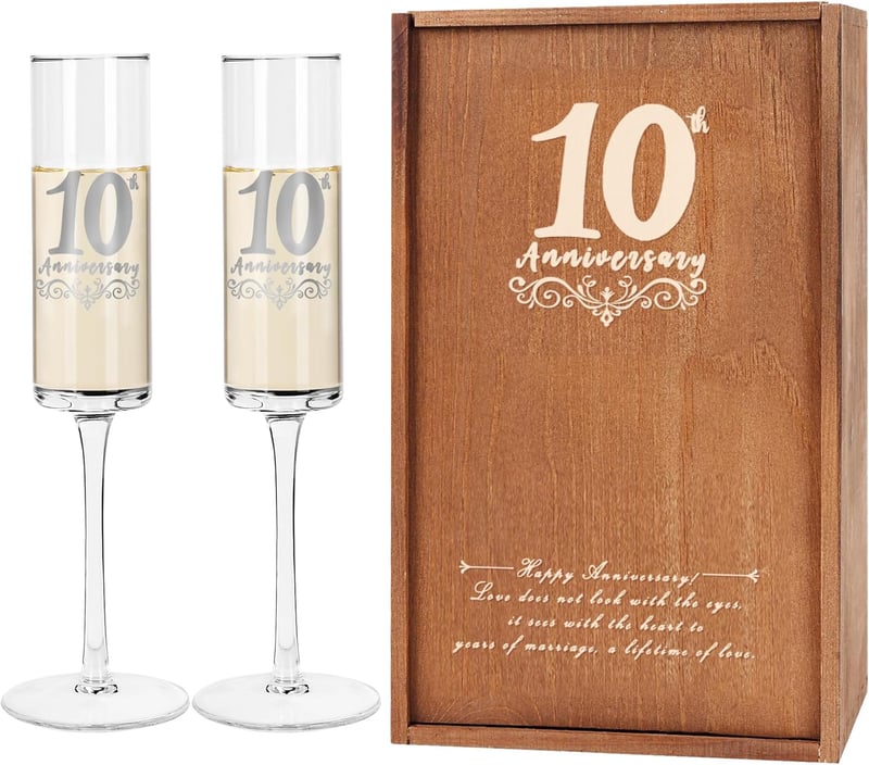 10th Anniversary Champagne Glasses for Couples