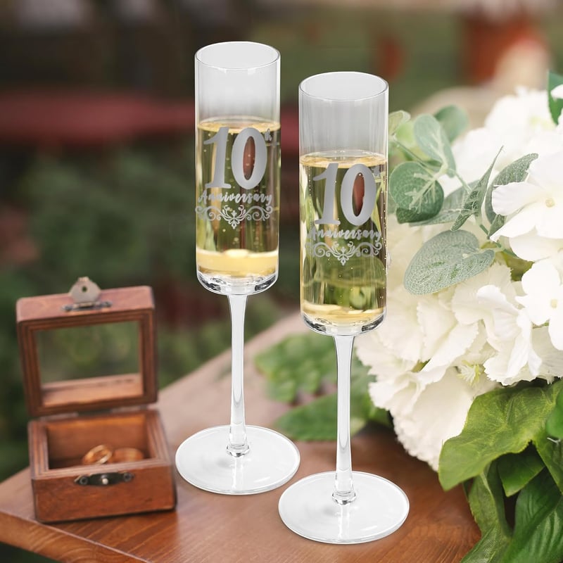10th Anniversary Champagne Glasses for Couples