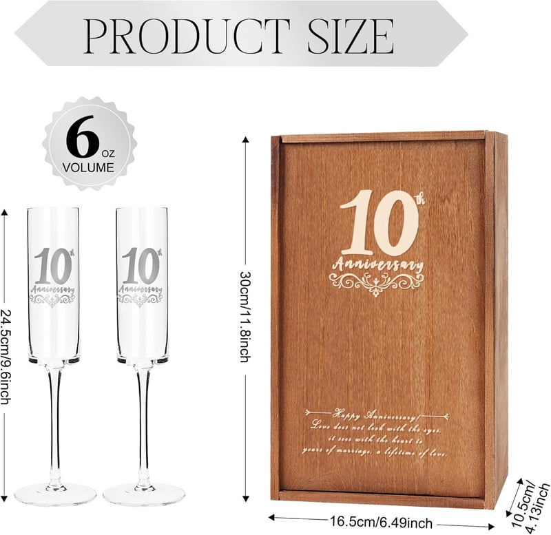 10th Anniversary Champagne Glasses for Couples