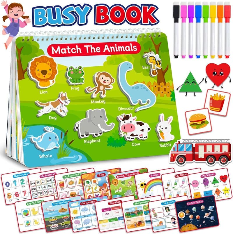 Montessori Busy Book for Toddlers 3-5, Birthday Activity Gift
