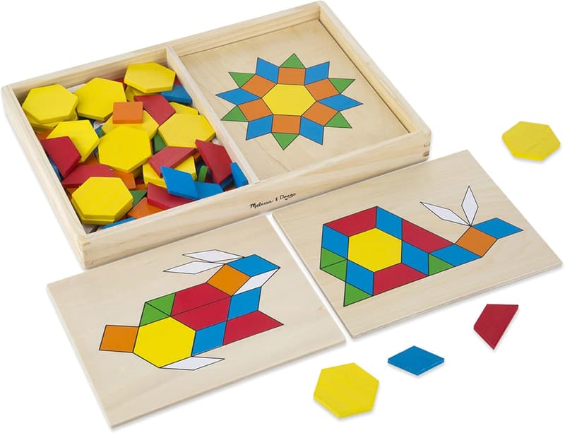 Melissa & Doug Wooden Pattern Blocks Set for Kids 3+