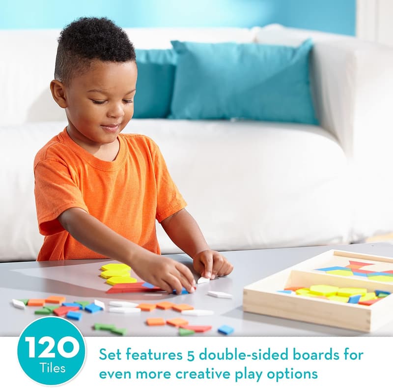 Melissa & Doug Wooden Pattern Blocks Set for Kids 3+