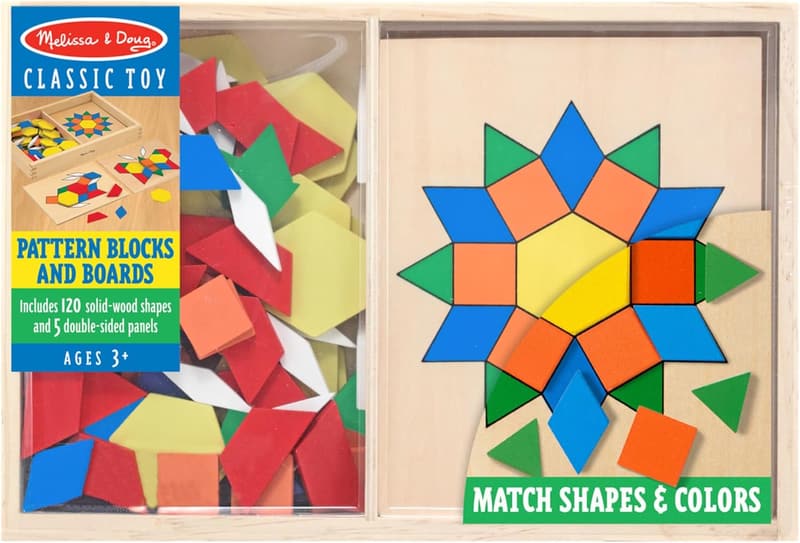 Melissa & Doug Wooden Pattern Blocks Set for Kids 3+