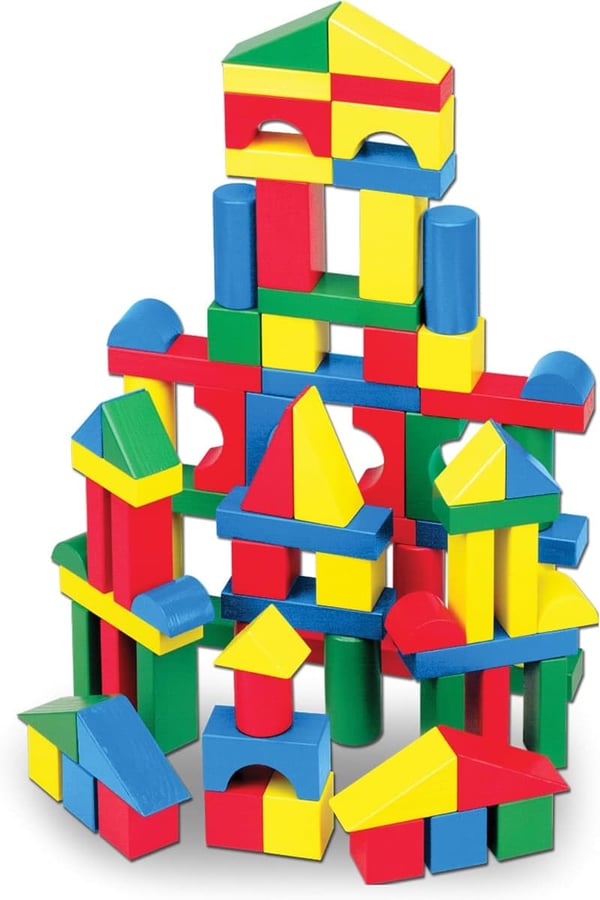Classic Wooden Building Blocks Set - 100 Colorful Pieces for Toddlers