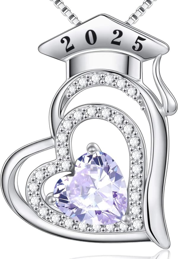 2025 Graduation Gift - S925 Silver Heart Birthstone Necklace