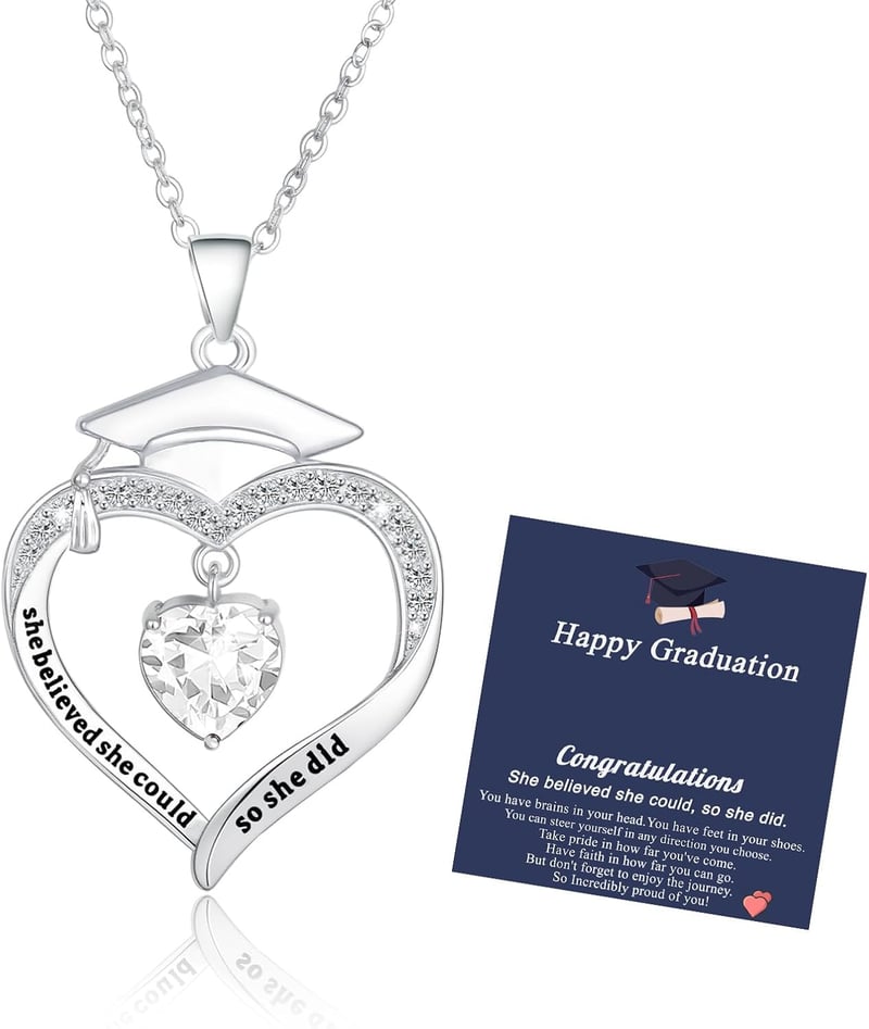2025 Graduation Necklace with Birthstone CZ Heart Pendant