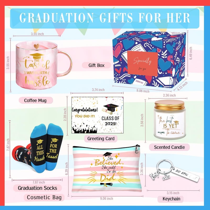 Graduation Gift Basket for Class of 2025 - Mug, Candles, Keychain, Socks