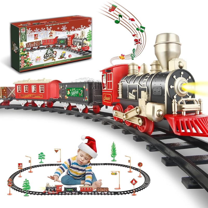 Christmas Train Set with Lights & Sounds for Kids 3+