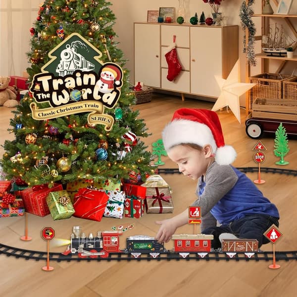 Christmas Train Set with Lights & Sounds for Kids 3+