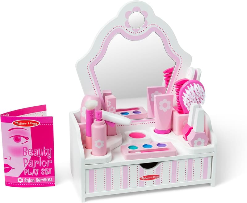 Melissa & Doug Wooden Beauty Salon Play Set with Vanity & 18 Accessories