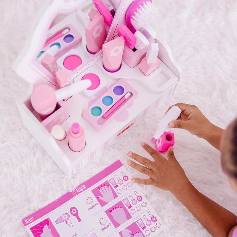 Melissa & Doug Wooden Beauty Salon Play Set with Vanity & 18 Accessories