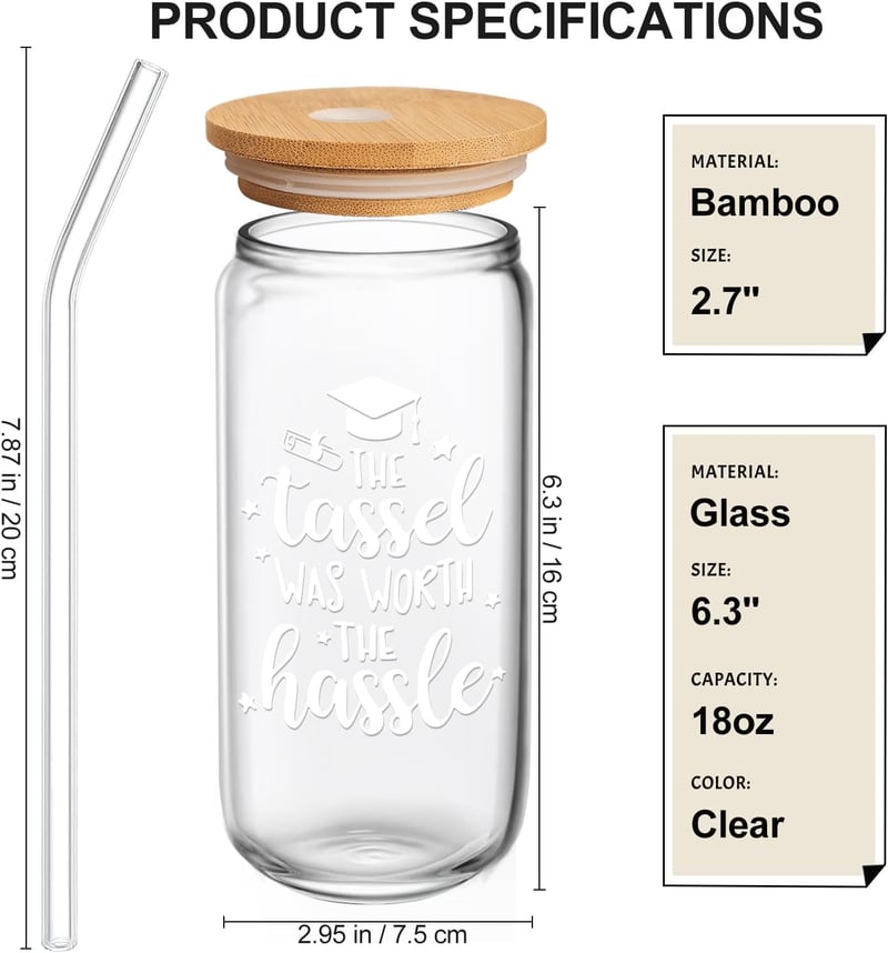 2025 Graduation Gift: 16oz Glass Cup for Her