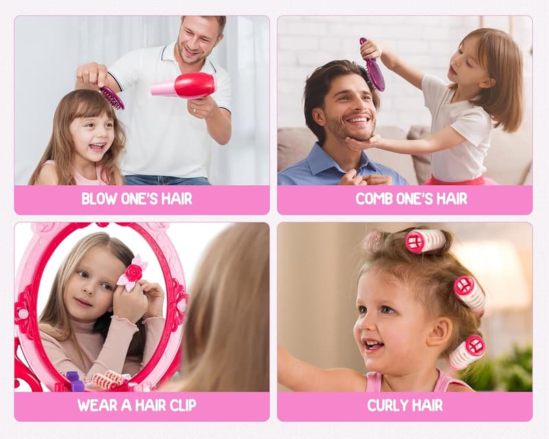 Kids Vanity Makeup Table Playset with Light & Music, Gift for Girls