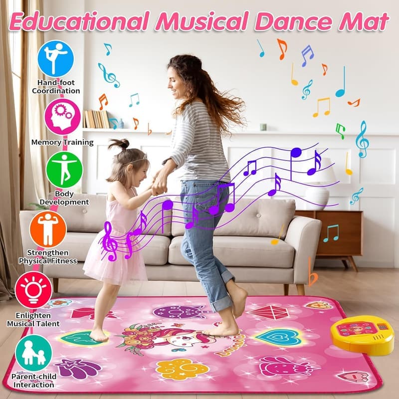 LED Unicorn Dance Mat Toy for Girls Age 3-12 - 6 Game Modes