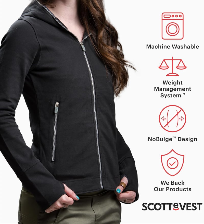 Women's Lightweight Travel Hoodie with 18 Hidden Pockets