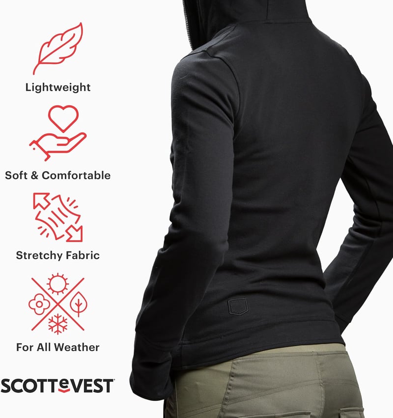 Women's Lightweight Travel Hoodie with 18 Hidden Pockets