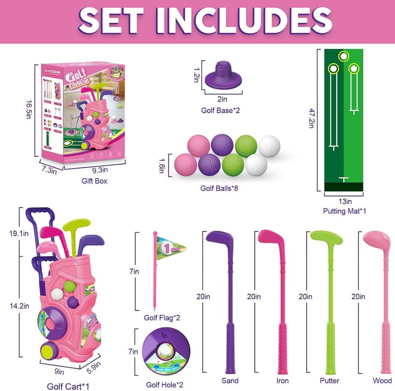 Toddler Golf Set with 4 Clubs, 8 Balls & Putting Mat