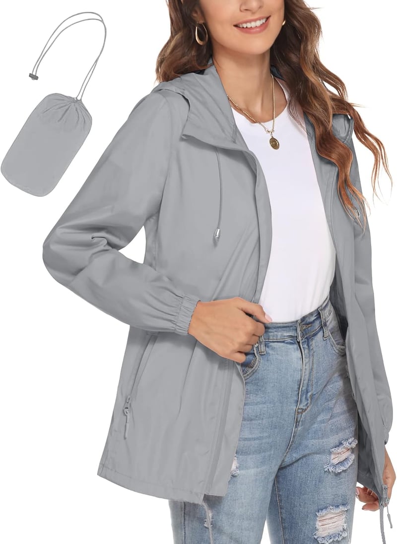 Lightweight Waterproof Hooded Rain Jacket for Women