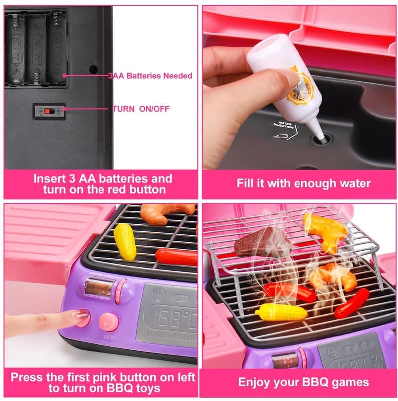 Kids BBQ Grill Playset with Light & Sound – Birthday Gift for Girls