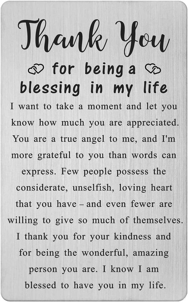 Thank You Engraved Metal Card - Appreciation Gift for Friends