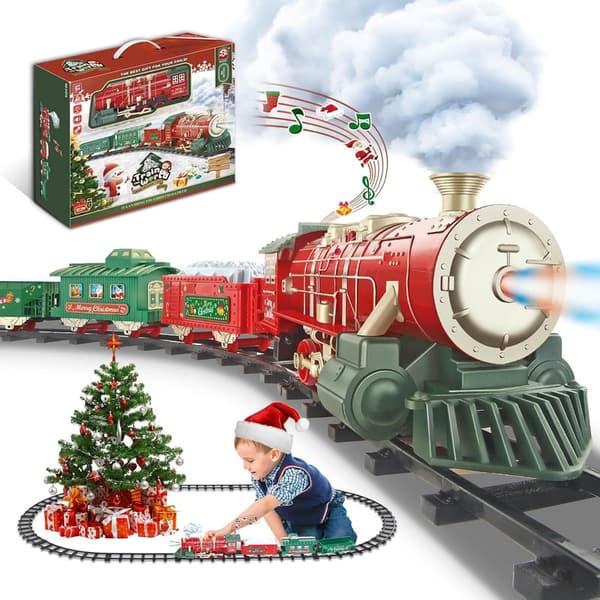 Christmas Train Set for Kids with Lights, Steam & Music