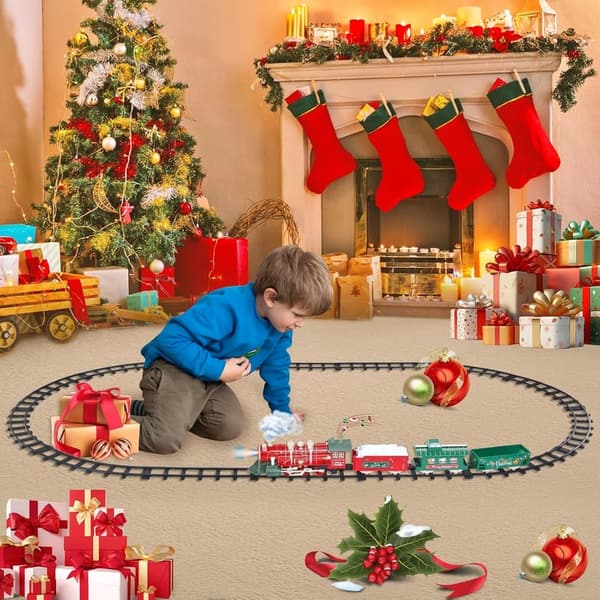 Christmas Train Set for Kids with Lights, Steam & Music