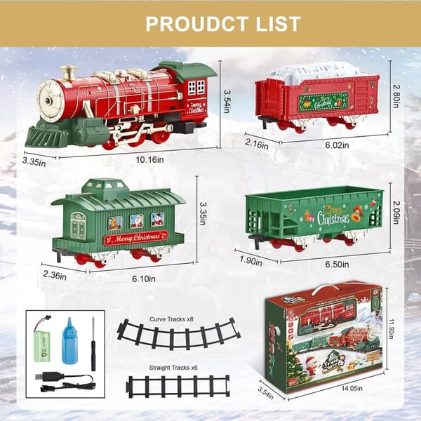 Christmas Train Set for Kids with Lights, Steam & Music