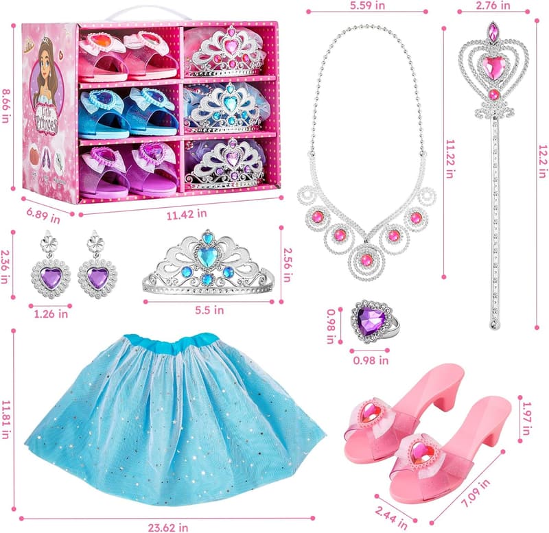 Princess Dress Up Set for Girls 4-6, Includes Dresses & Accessori