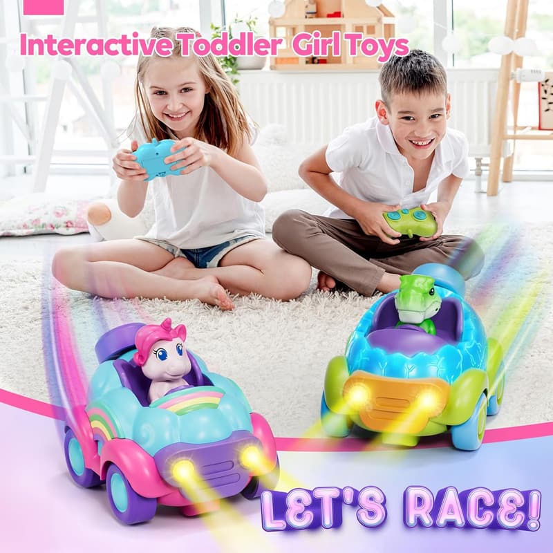 Unicorn Remote Control Car for Girls Ages 3-5, Rechargeable with Lights & Musica