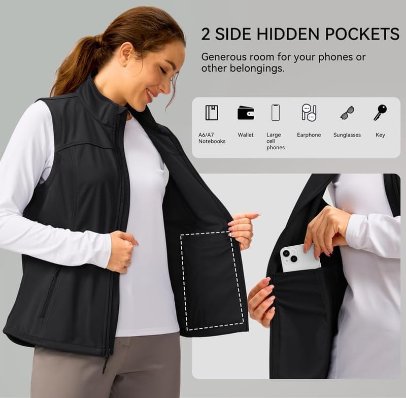 Lightweight Sleeveless Hiking Vest for Women with Zipper Pockets