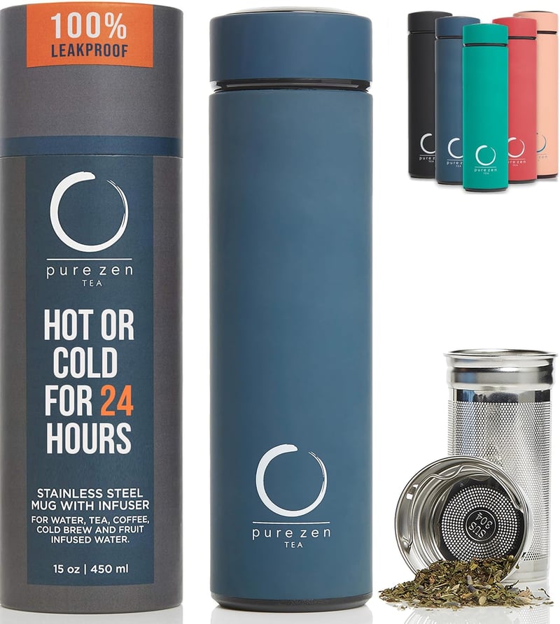 Blue Stainless Steel Tea Thermos with Infuser - 15oz