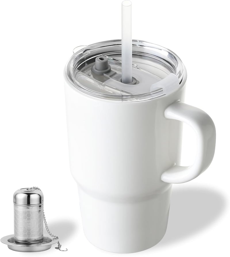 Portable 16 oz Ceramic Travel Mug with Lid for Tea Lovers