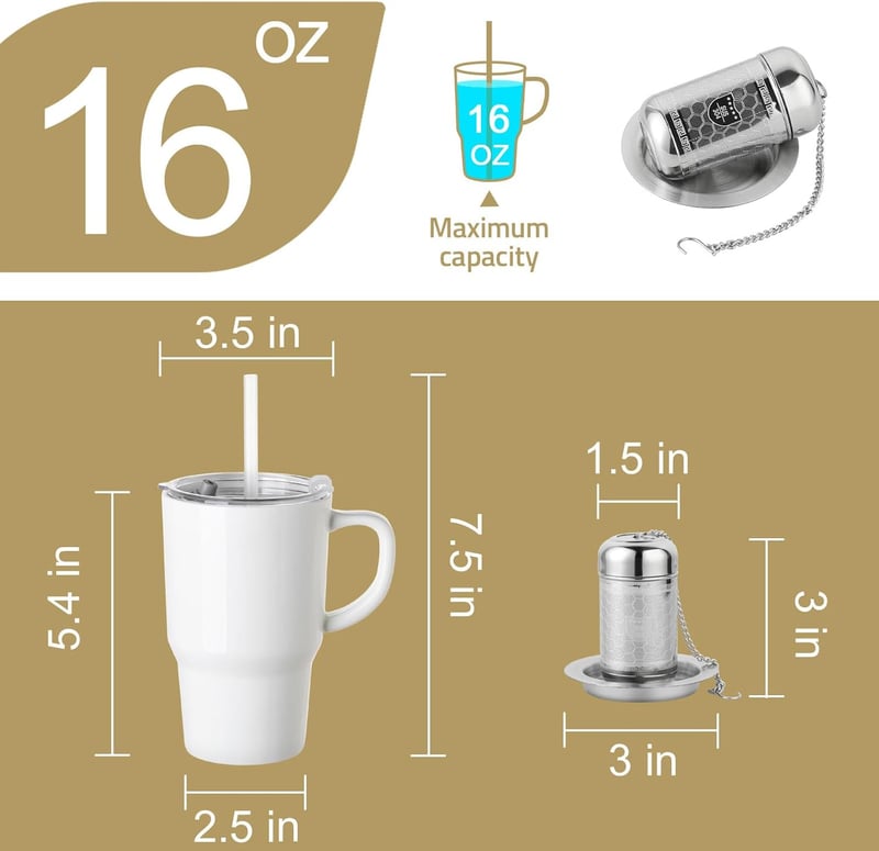 Portable 16 oz Ceramic Travel Mug with Lid for Tea Lovers