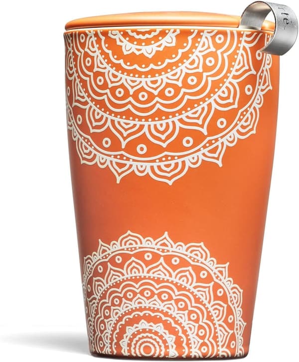 Chakra Double-Walled Ceramic Tea Cup with Infuser, 12 oz