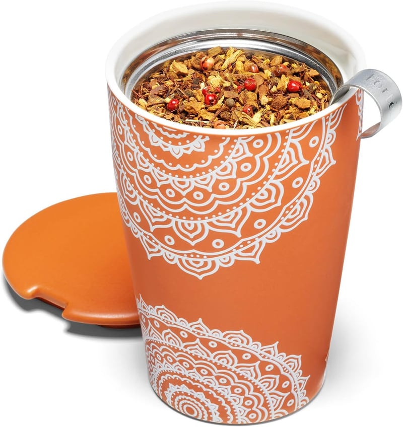 Chakra Double-Walled Ceramic Tea Cup with Infuser, 12 oz