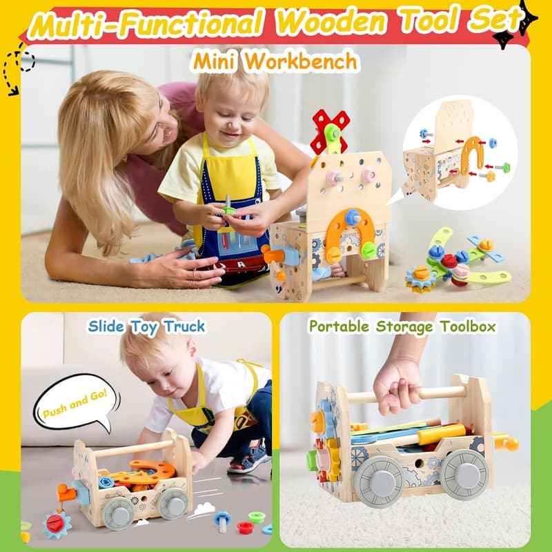 Wooden Tool Set for Toddlers | Educational STEM Toys (52 PCS)