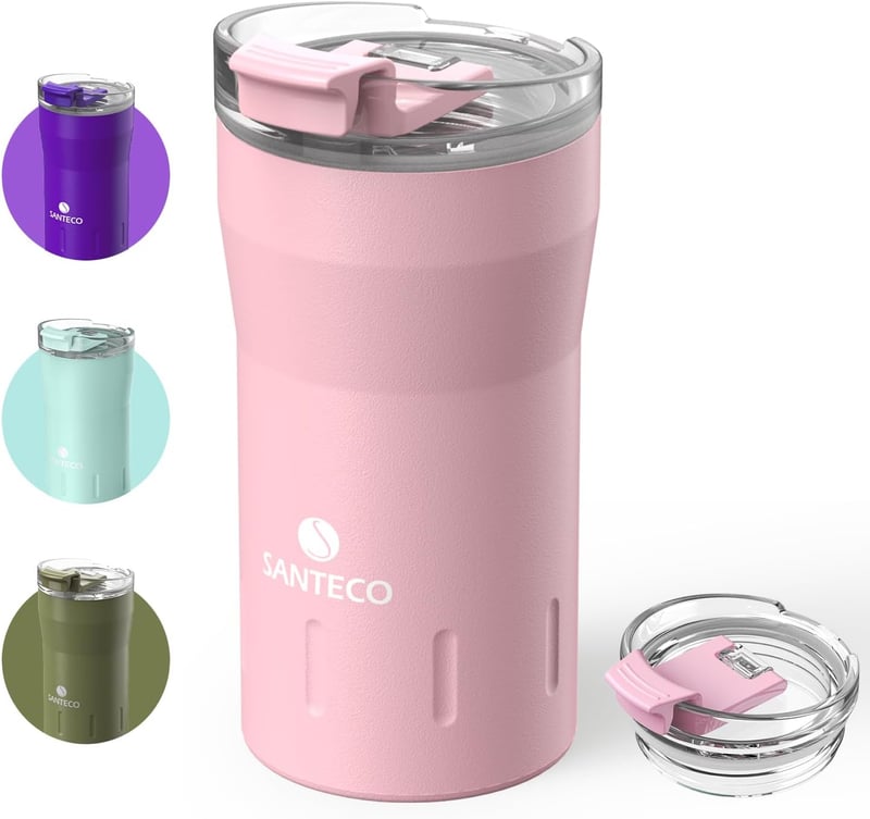 Insulated Travel Coffee Mug 12 oz - Pink Stainless Steel