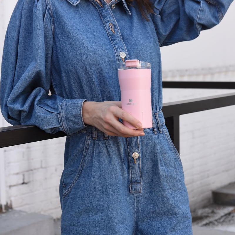 Insulated Travel Coffee Mug 12 oz - Pink Stainless Steel