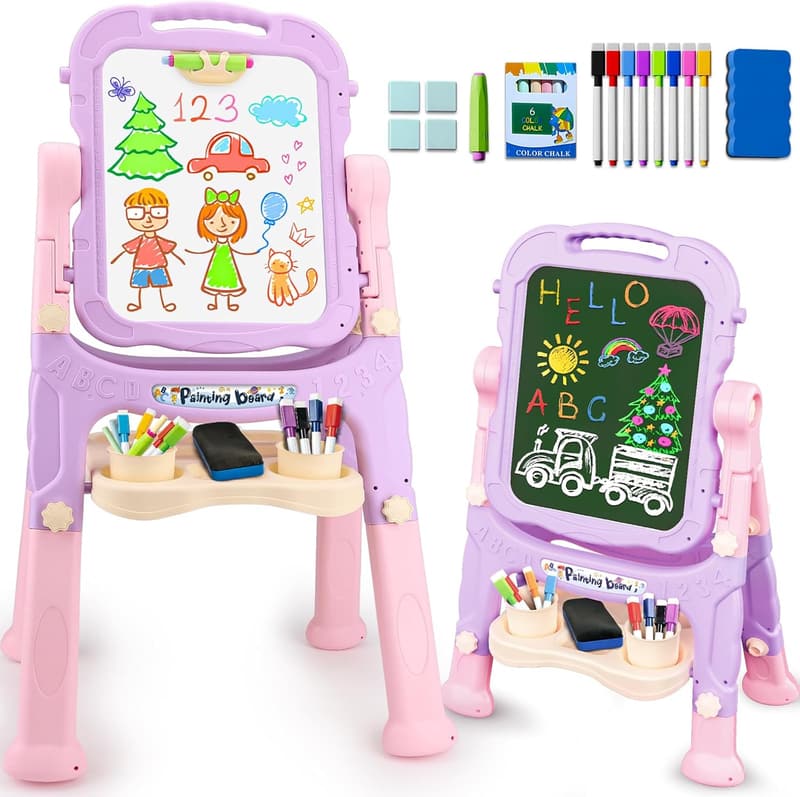 Adjustable Double-Sided Art Easel for Toddlers Age 2-4 - Pink
