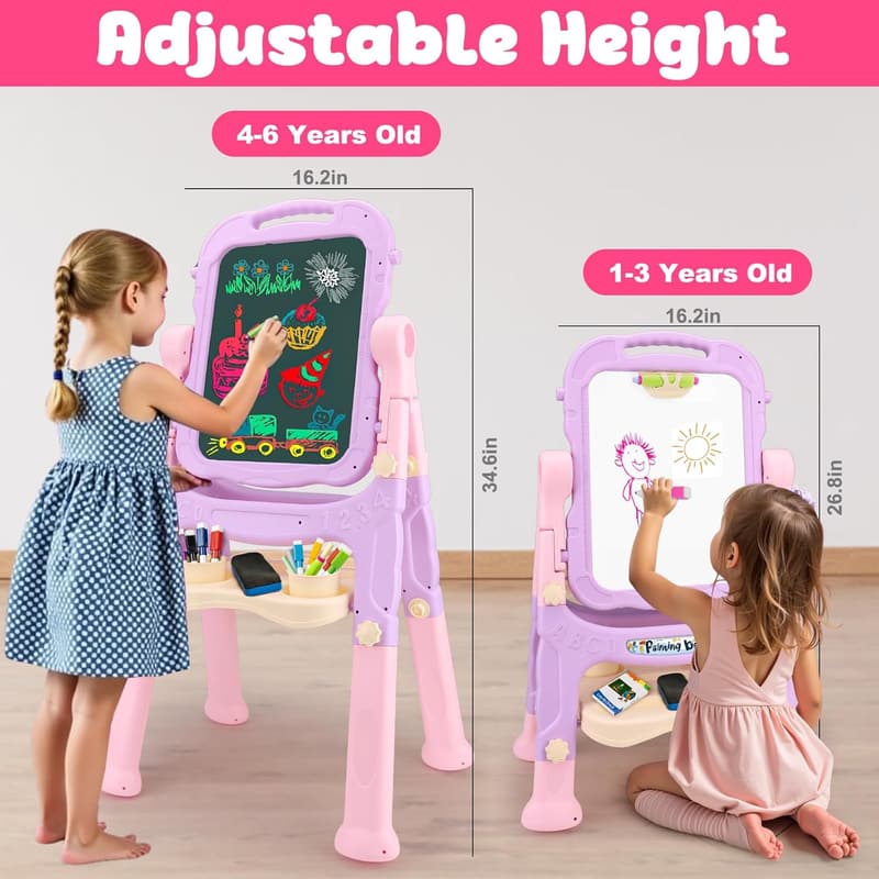 Adjustable Double-Sided Art Easel for Toddlers Age 2-4 - Pink