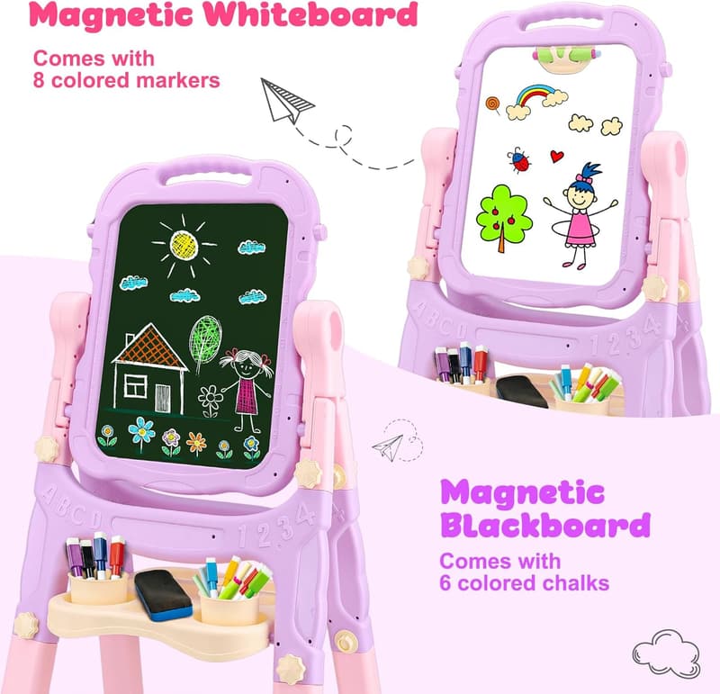 Adjustable Double-Sided Art Easel for Toddlers Age 2-4 - Pink