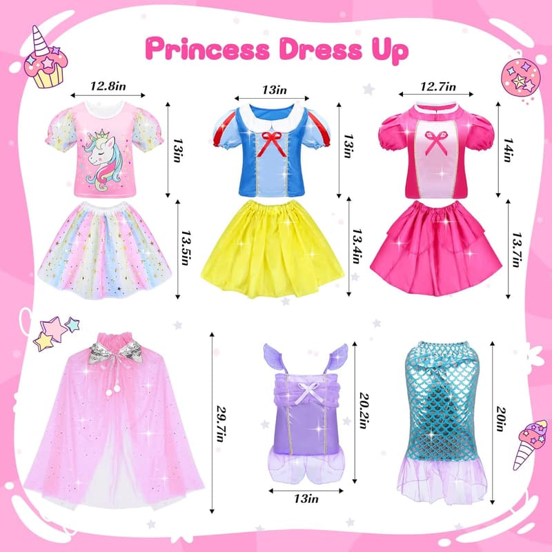 Princess Dress Up Costume Set for Toddler Girls, Ages 3-7