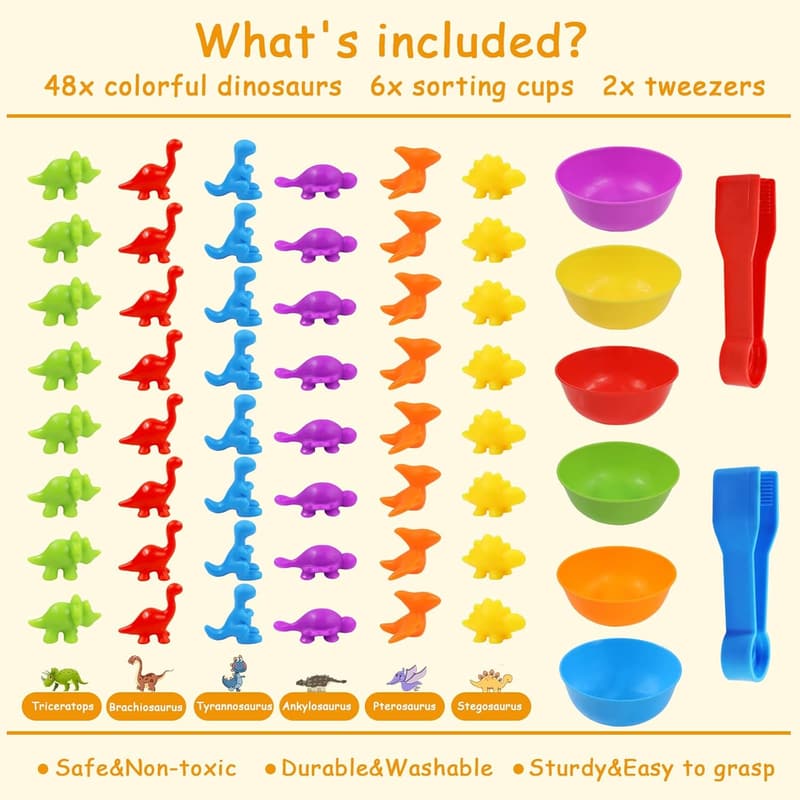 Montessori Dinosaur Sorting Toy Set for Preschool Learning