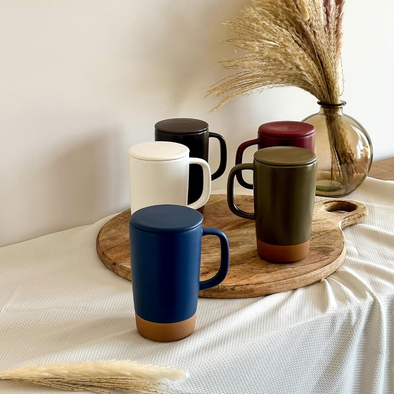 Large Deep Blue Tea Mug with Infuser & Lid - 18 oz, Microwave Safe
