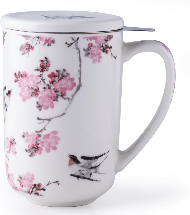 AmorArc 18 Oz Porcelain Tea Mug with Infuser - Housewarming Gift