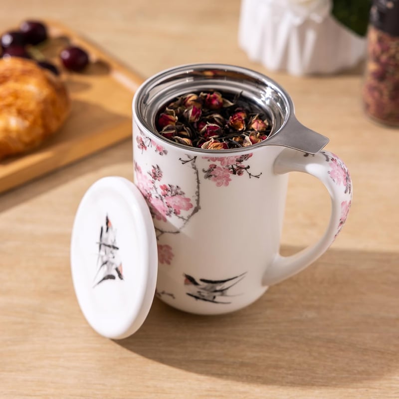 AmorArc 18 Oz Porcelain Tea Mug with Infuser - Housewarming Gift