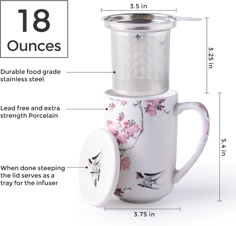 AmorArc 18 Oz Porcelain Tea Mug with Infuser - Housewarming Gift