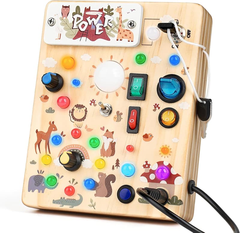 Montessori Busy Board with LED Lights - Toddler Sensory Toy